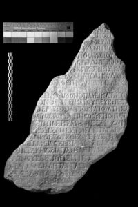 A large fragmentary decree with writing covering the entire fragment. A kodak color patch sheet is featured to the left of the fragment. The image is in black and white.